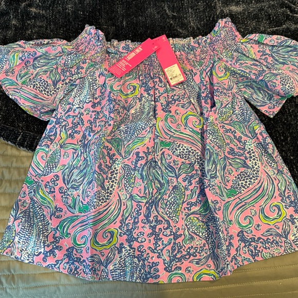 Sz M NWT Lilly Pulitzer off the shoulder linen top - Picture 2 of 4